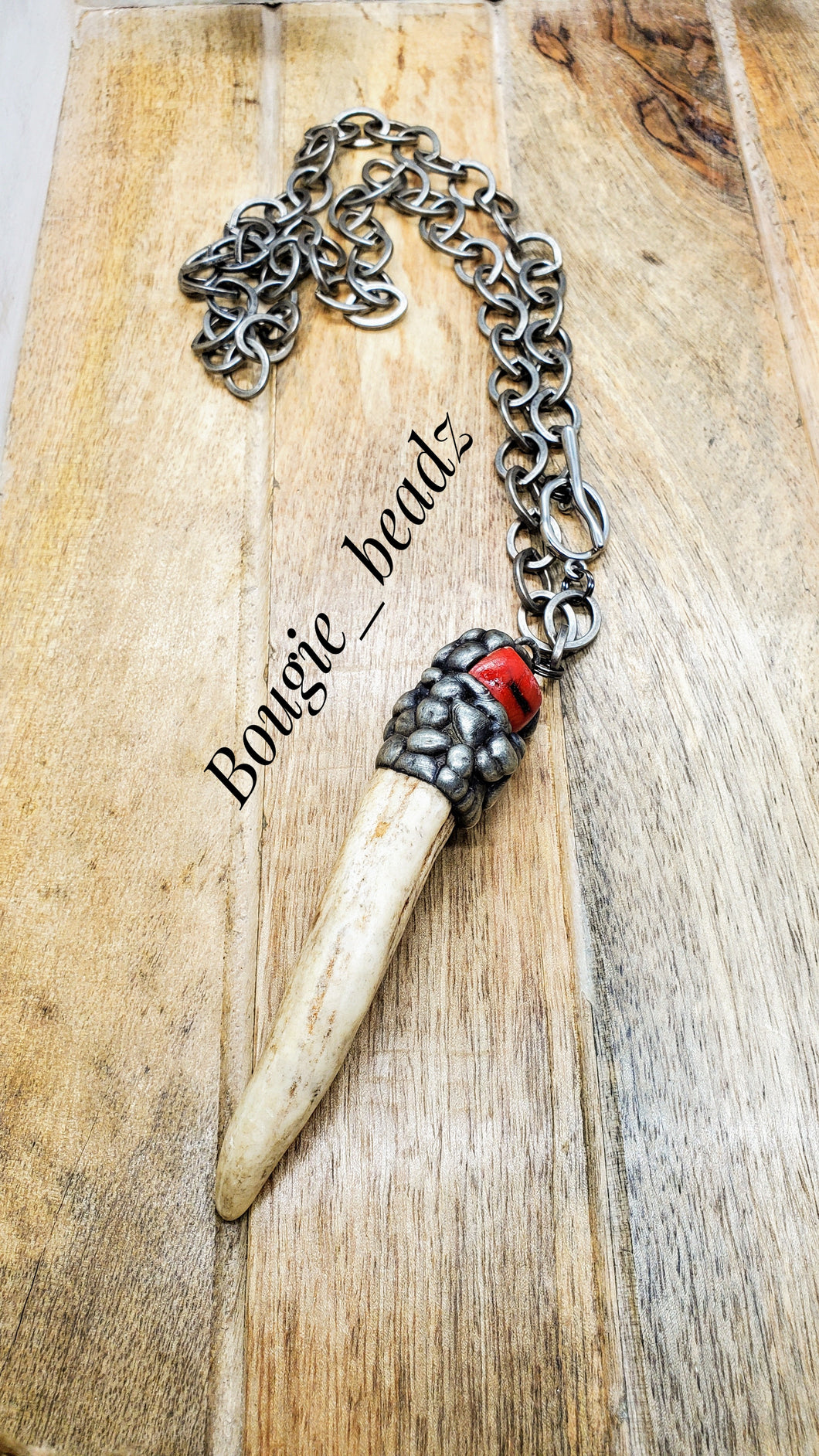 Red coral soldered horn necklace