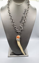 Load image into Gallery viewer, Orange coral soldered horn necklace
